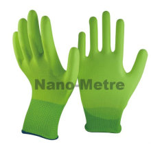 NMSAFETY DMF matériel gratuit travail utiliser salut-viz vert nylon doublure pu enduit gant moins cher pu gants